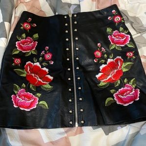 leather floral pencil skirt